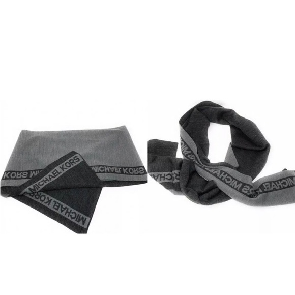 Michael Kors Side Stripe Knit Hat & Scarf Set Ash Gray & Black O/S - Picture 5 of 12